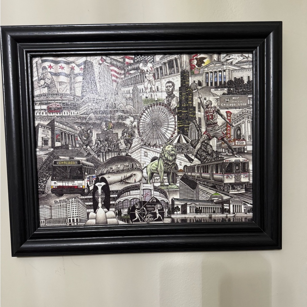 Black Framed Chicago Collage Art